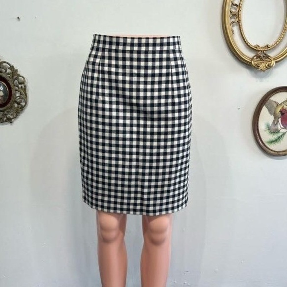 Vintage Laurèl Germany Black & White Gingham‎ Wool Pencil Skirt